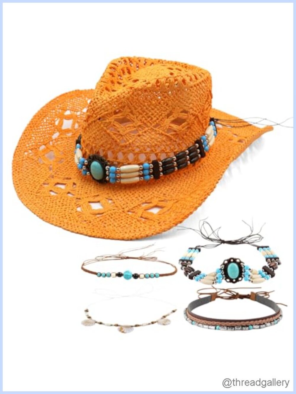 Straw Cowboy Sun Hat with 4 Decorative Bands Western Adjustable